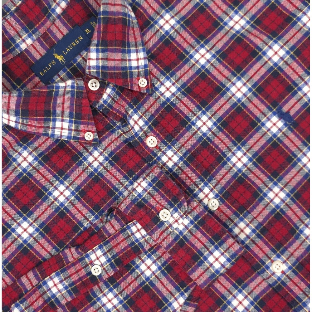 Ralph Lauren Shirt Mens XL Red Plaid Flannel‎ Long Sleeve Button Down Oxford